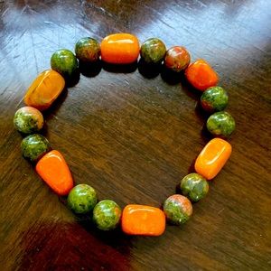 Handmade orange quartzite and unakite bracelet